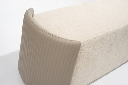58" Taupe and Light Gray Boucle And Faux Leather Upholstered Bench HomeRoots
