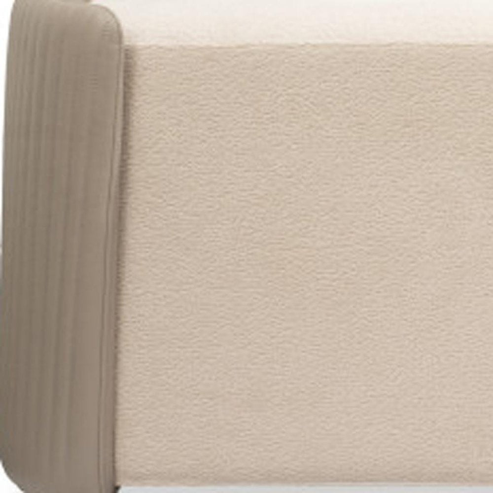 58" Taupe and Light Gray Boucle And Faux Leather Upholstered Bench HomeRoots