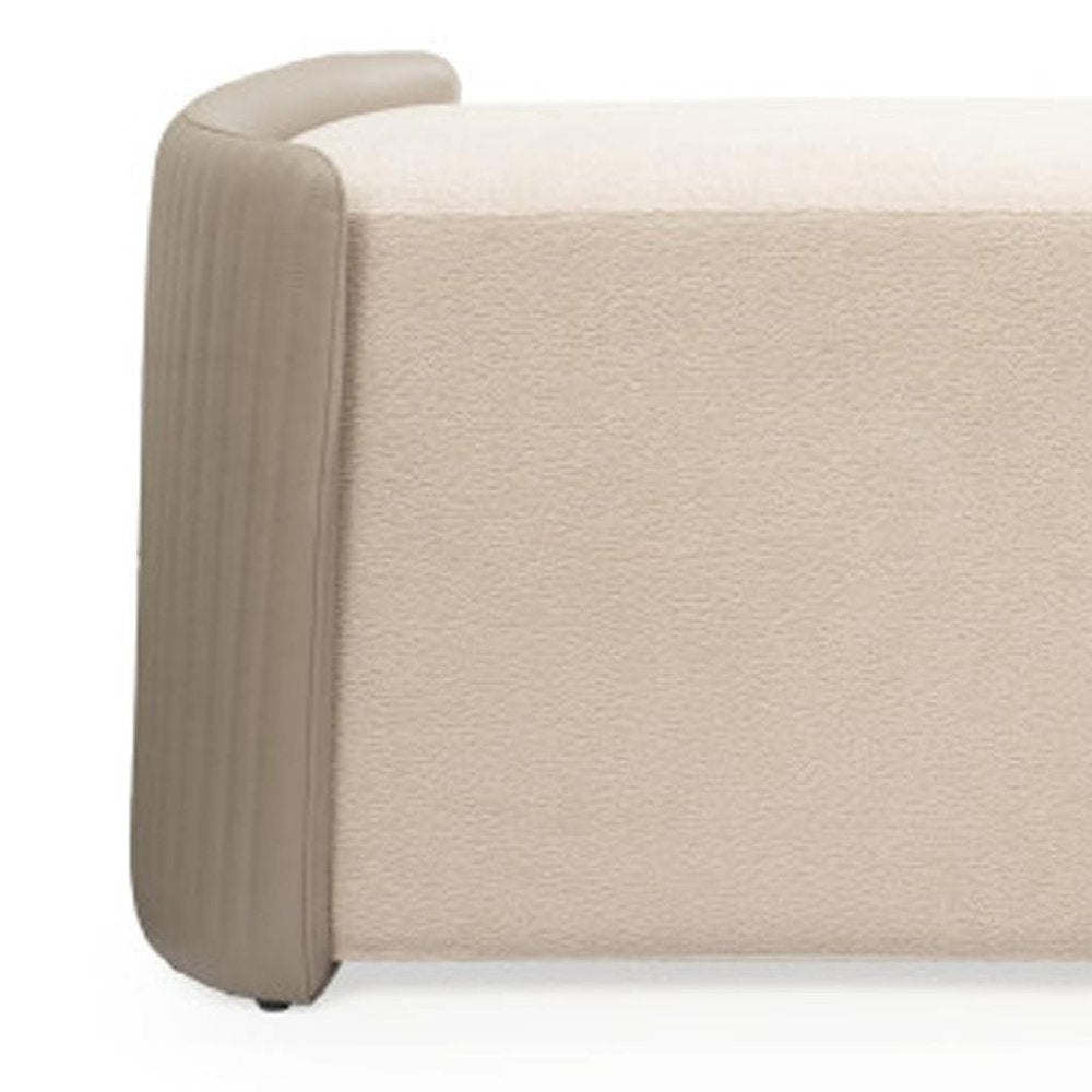 58" Taupe and Light Gray Boucle And Faux Leather Upholstered Bench HomeRoots