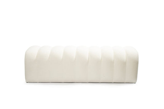 59" White Boucle Upholstered Bench