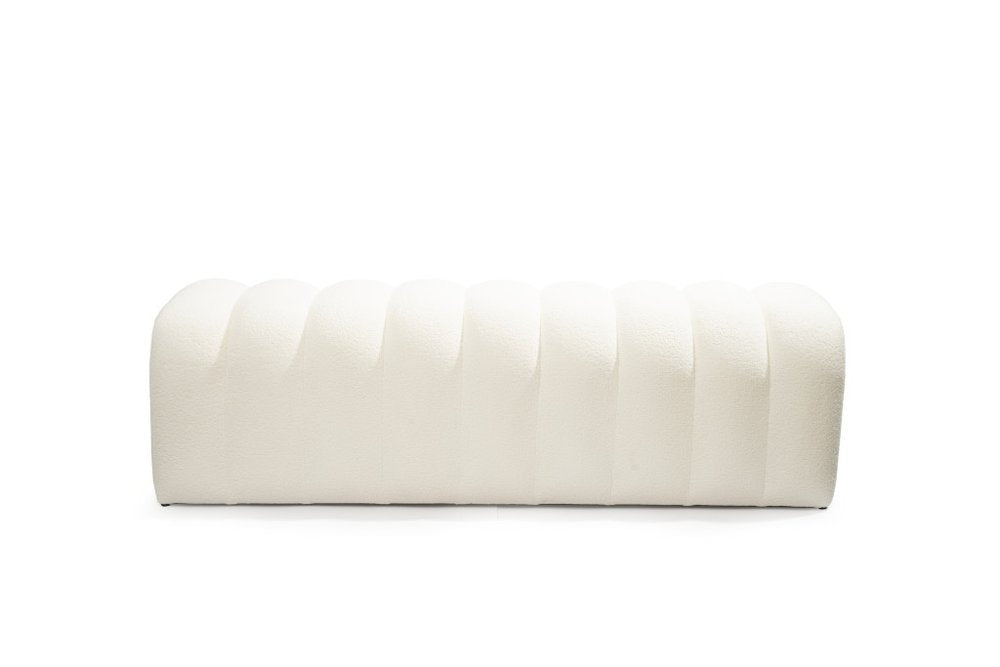 59" White Tufted Boucle Upholstered Bench HomeRoots