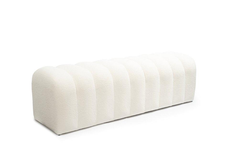 59" White Tufted Boucle Upholstered Bench HomeRoots