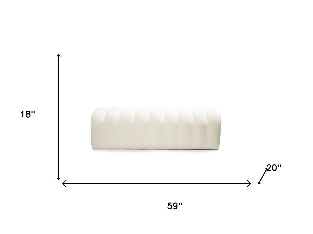 59" White Tufted Boucle Upholstered Bench HomeRoots