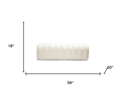 59" White Tufted Boucle Upholstered Bench HomeRoots