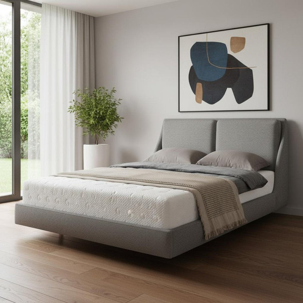 Gray Linen Upholstered Queen Bed Frame HomeRoots