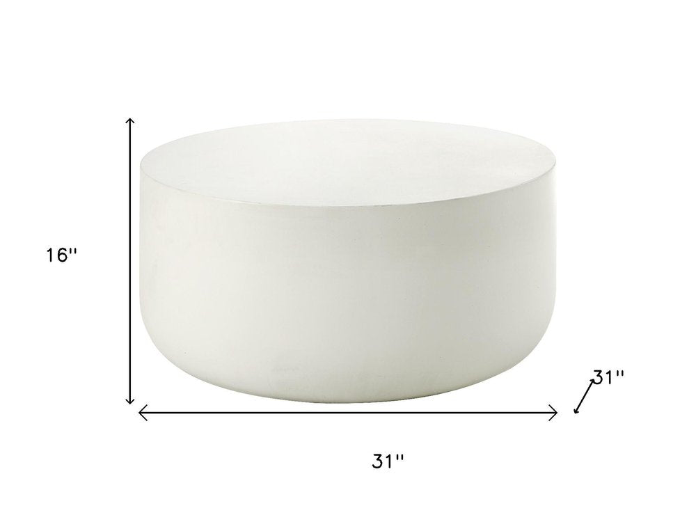 31" White Cement Round Drum Coffee Table HomeRoots
