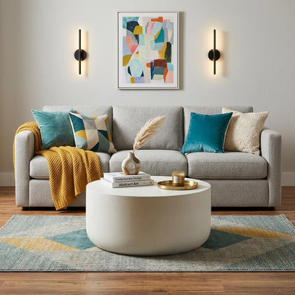 31" White Cement Round Drum Coffee Table HomeRoots