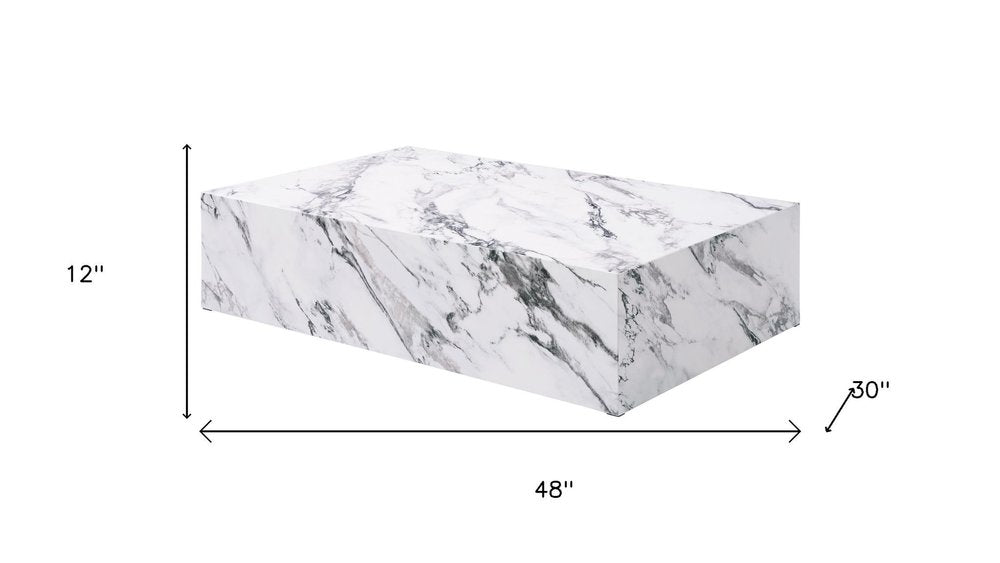 48" White Faux Marble Block Coffee Table — view 4