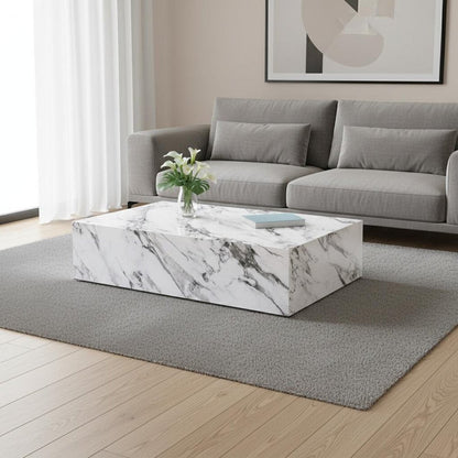 48" White Faux Marble Block Coffee Table