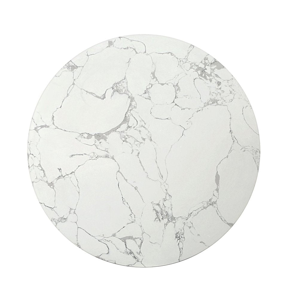 35" White Espresso and Gold Faux Marble Solid Wood and Steel Round Drum Coffee Table HomeRoots