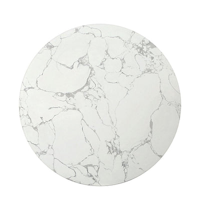 35" White Espresso and Gold Faux Marble Solid Wood and Steel Round Drum Coffee Table HomeRoots