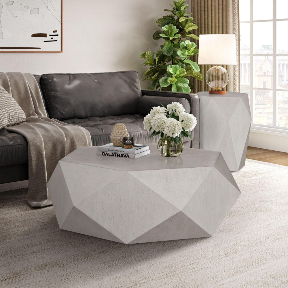 50" Gray Wood Hexagon Distressed Block Coffee Table HomeRoots