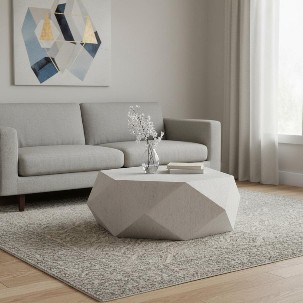 50" Gray Wood Hexagon Distressed Block Coffee Table — view 4