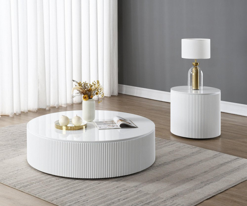 47" White Wood Round Drum Coffee Table HomeRoots