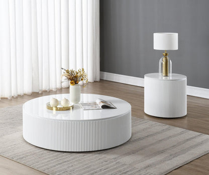 47" White Wood Round Drum Coffee Table HomeRoots