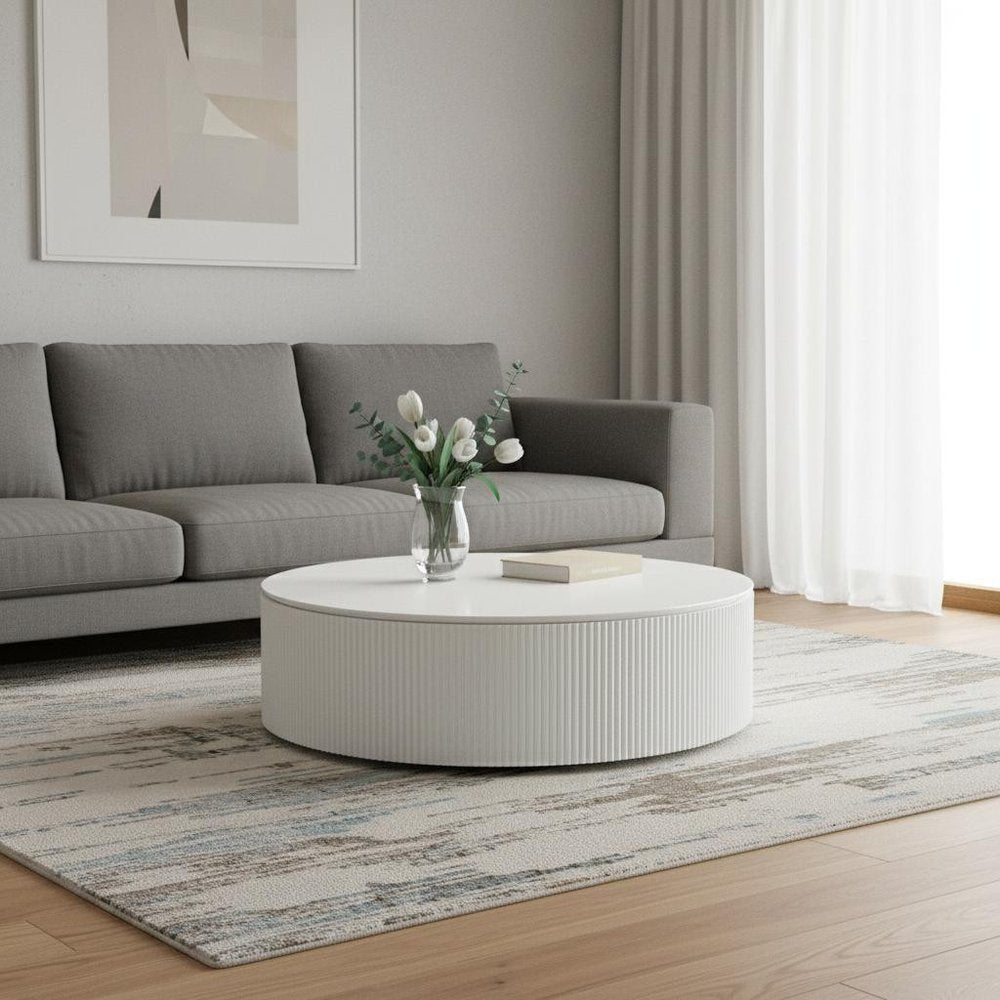 47" White Wood Round Drum Coffee Table HomeRoots
