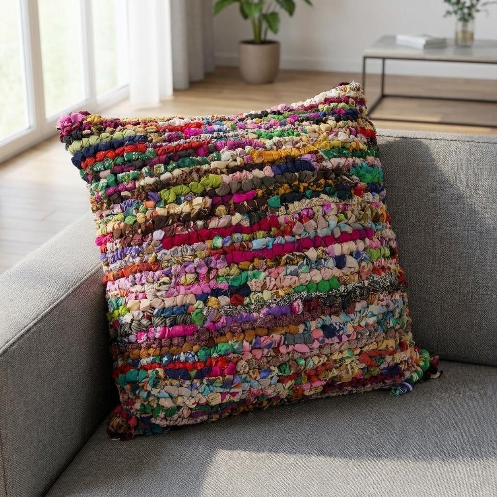 26" Brown And Rainbow Floor Abstract Rayon Throw Pillow Cover — view 8