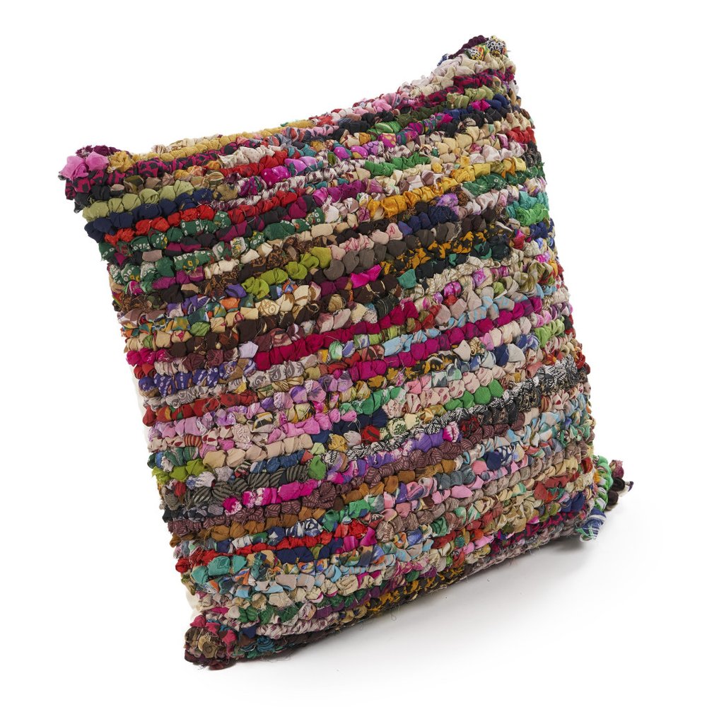 26" Brown And Rainbow Floor Abstract Rayon Throw Pillow Cover — view 2