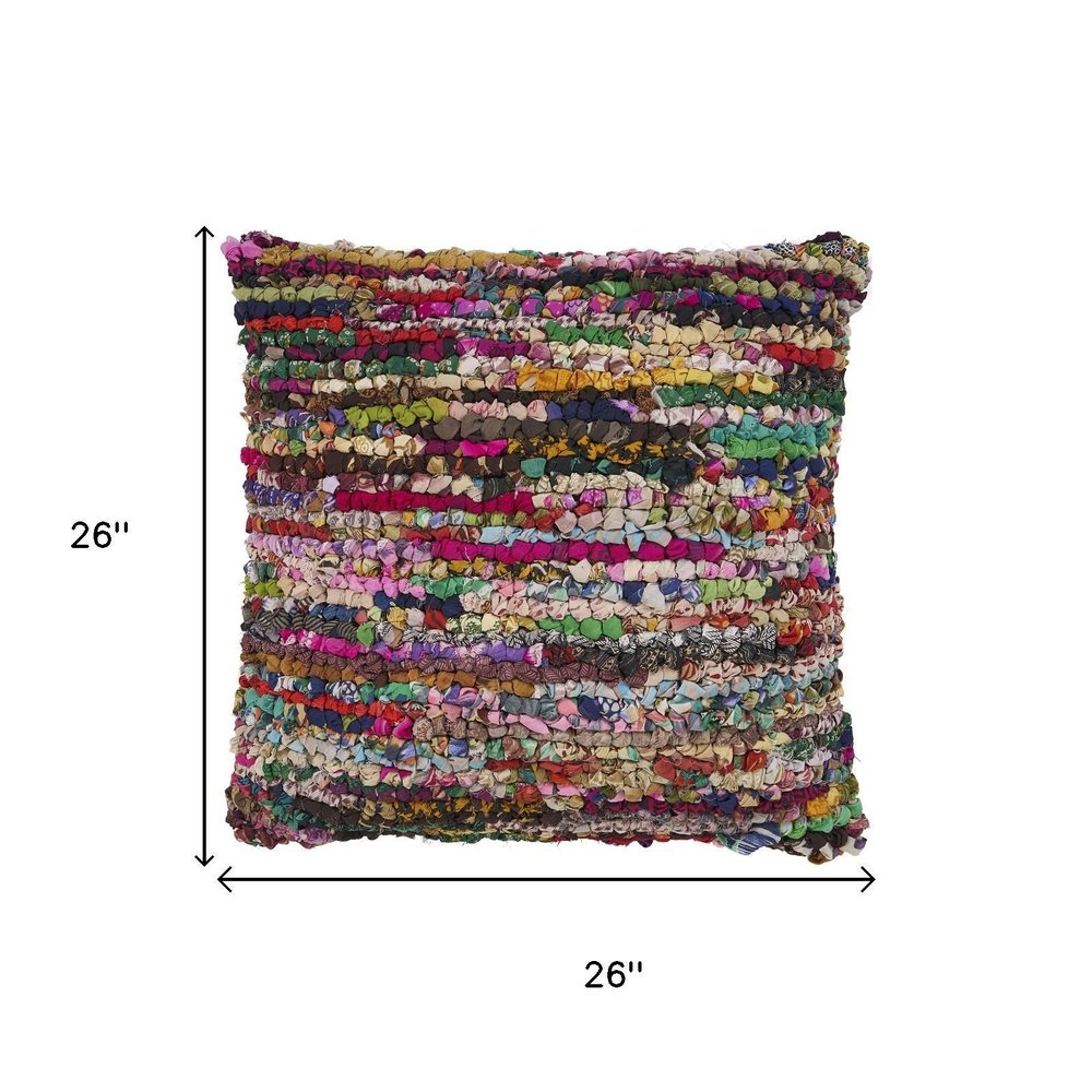 26" Brown And Rainbow Floor Abstract Rayon Throw Pillow Cover