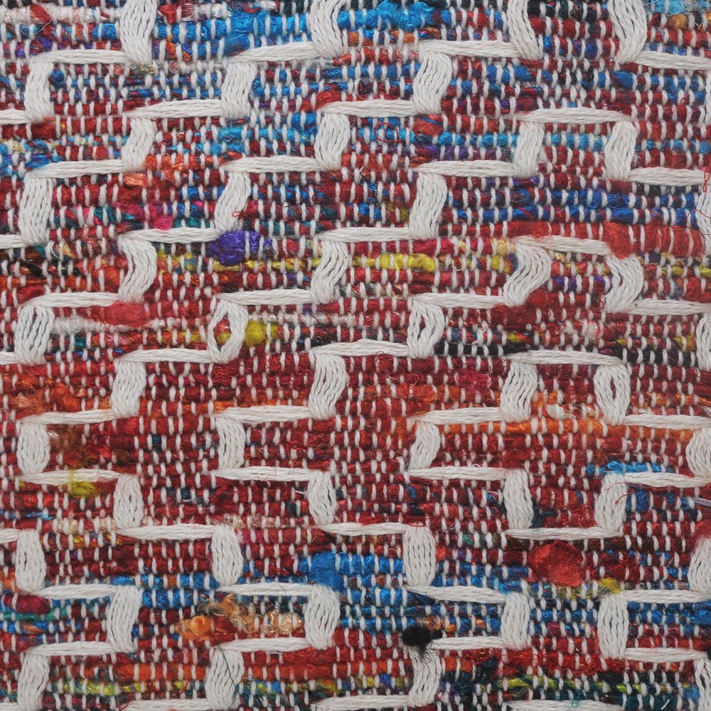 20" Red Blue And Natural Geometric Polyester Blend Throw Pillow Cover with Tassels — view 5