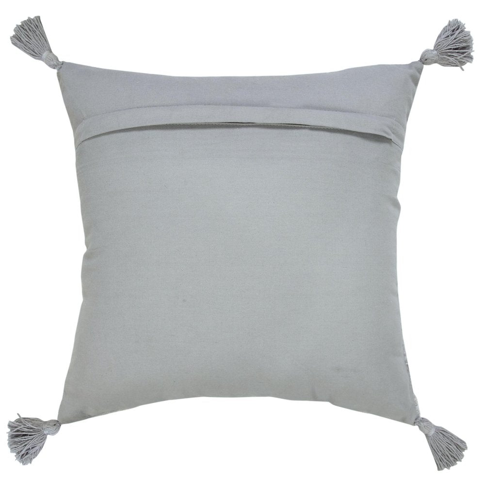 18" Silver And Gray Medallion Viscose Throw Pillow Cover with Tassels — view 4