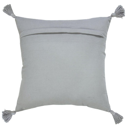 18" Silver And Gray Medallion Viscose Throw Pillow Cover with Tassels