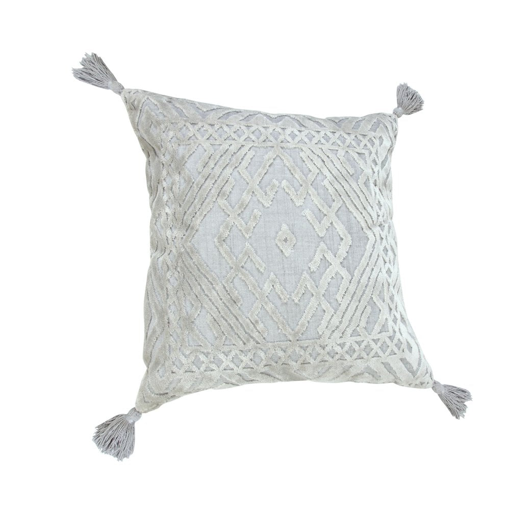 18" Gray And Silver Geometric Viscose Throw Pillow Cover with Tassels — view 2