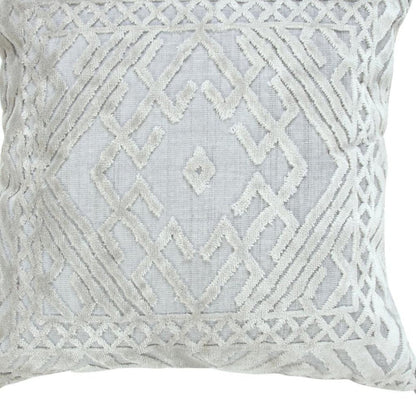 18" Gray And Silver Geometric Viscose Throw Pillow Cover with Tassels