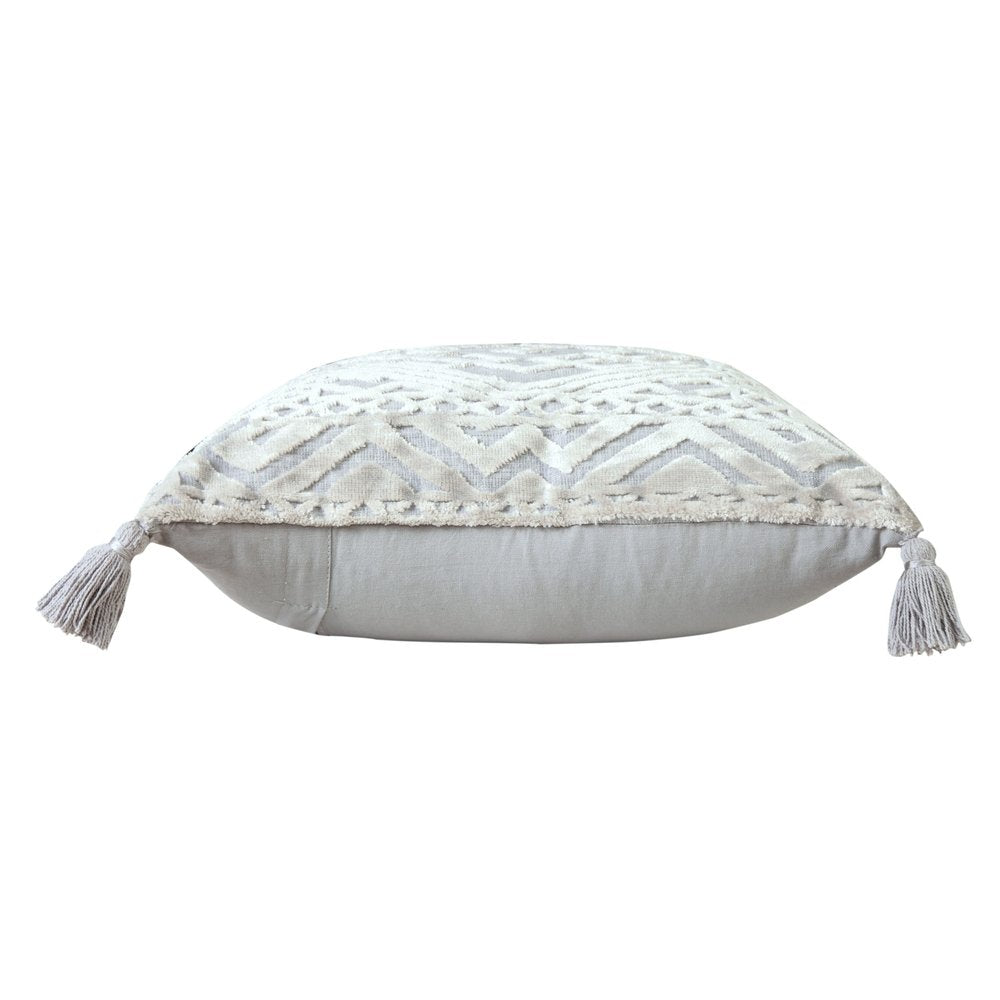 18" Gray And Silver Geometric Viscose Throw Pillow Cover with Tassels — view 3