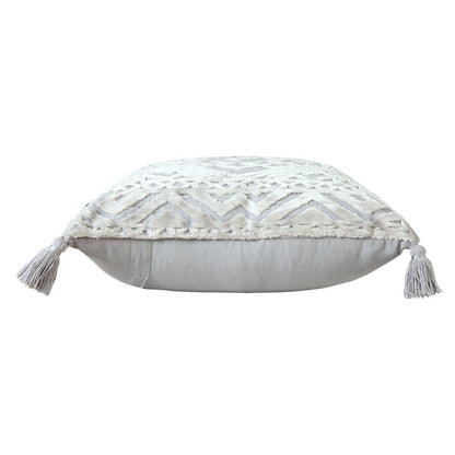 18" Gray And Silver Geometric Viscose Throw Pillow Cover with Tassels