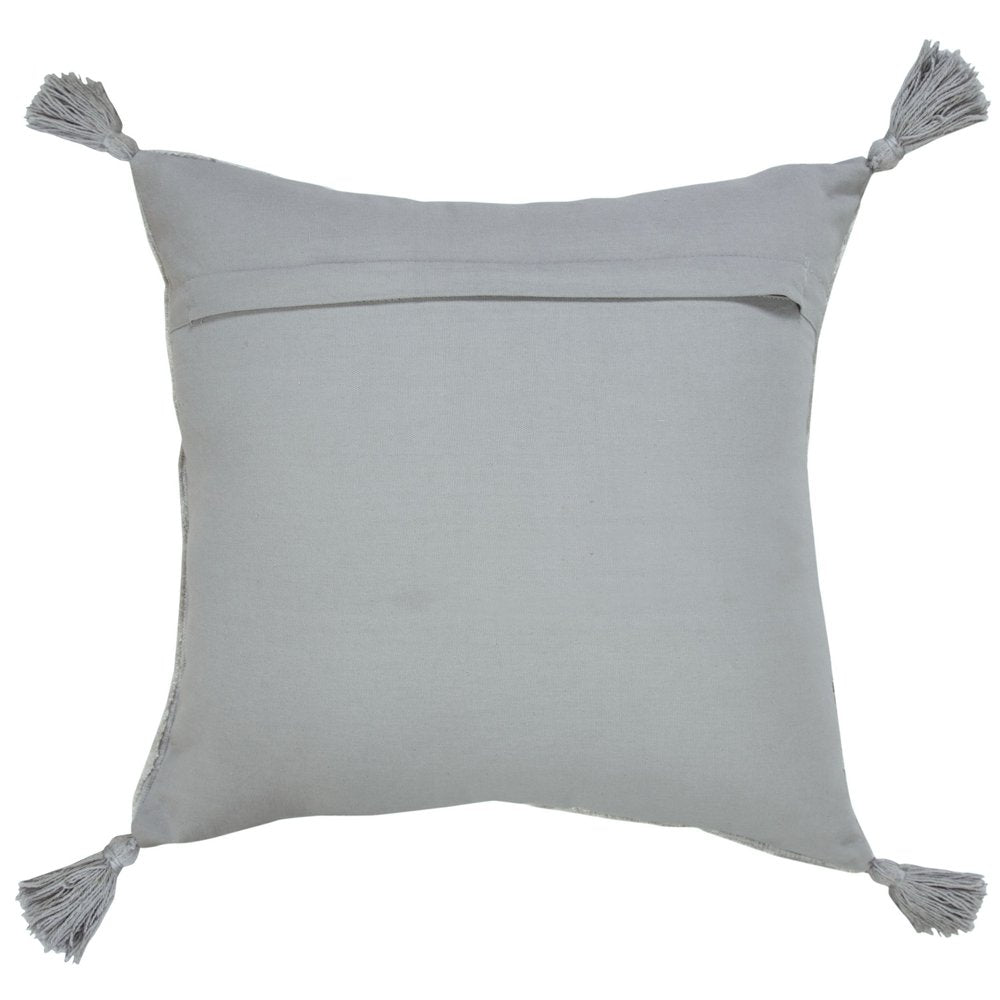 18" Gray And Silver Geometric Viscose Throw Pillow Cover with Tassels — view 4