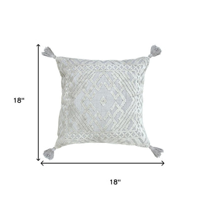 18" Gray And Silver Geometric Viscose Throw Pillow Cover with Tassels