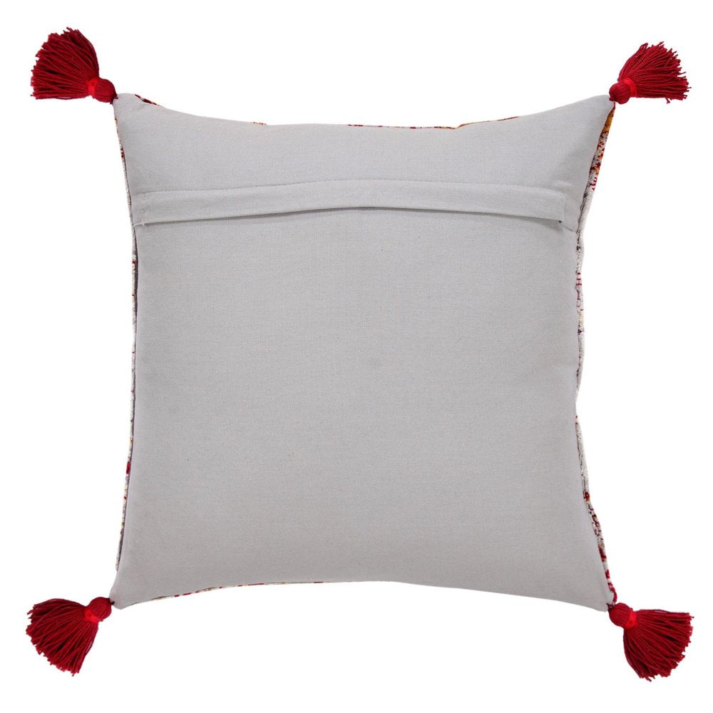 18" Red And Silver Abstract Geometric Viscose Throw Pillow Cover with Tassels — view 3