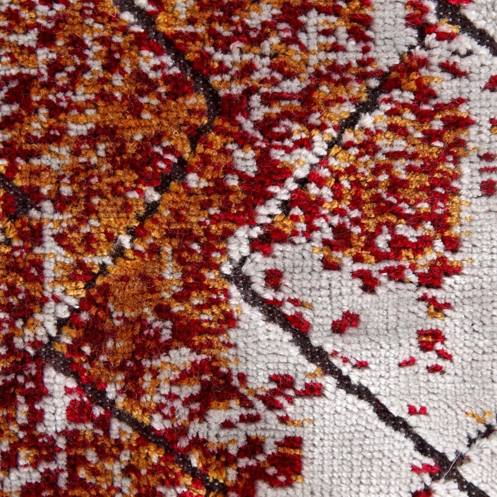 18" Red And Silver Abstract Geometric Viscose Throw Pillow Cover with Tassels — view 4