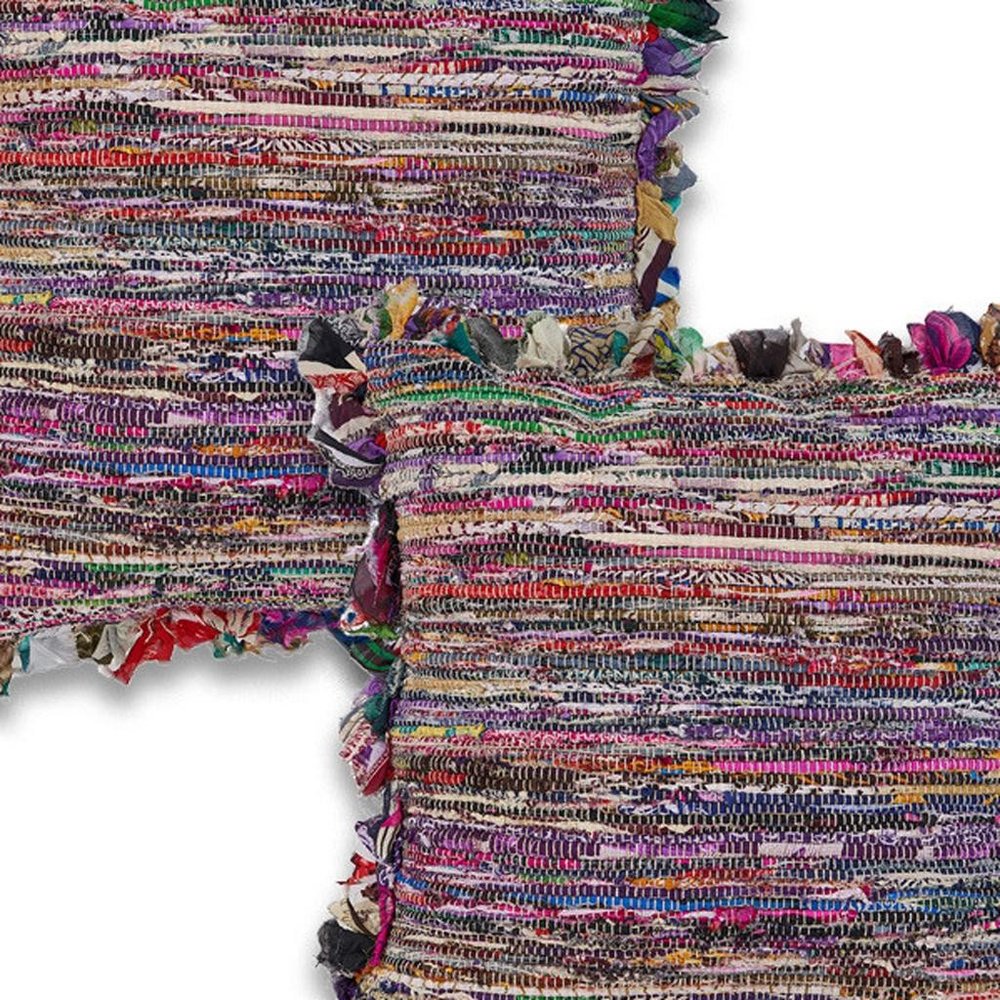 Set of Two 18" Indigo Pink And Red Floor Striped Rayon Throw Pillow Covers HomeRoots