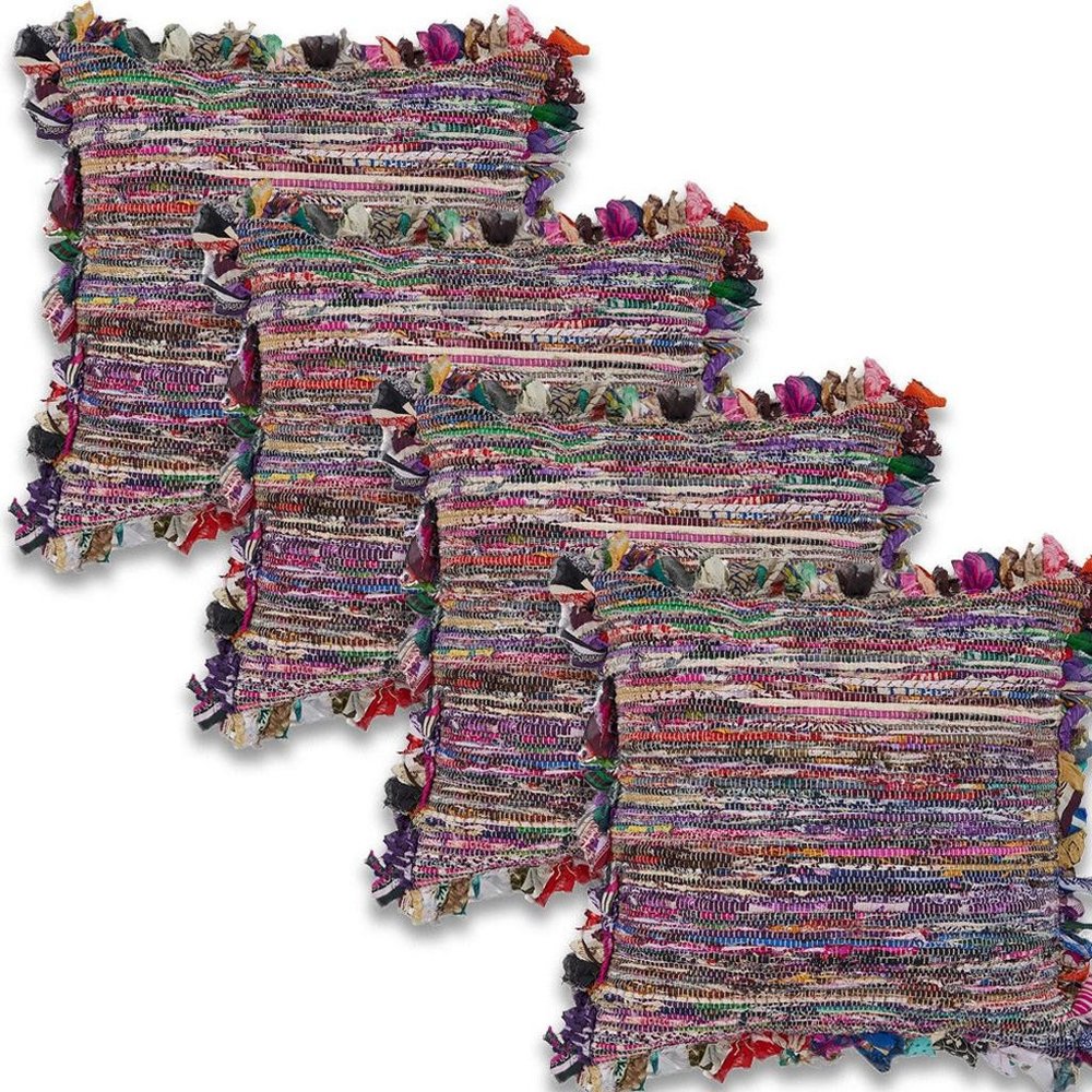 Set of Four 18" Red Pink And Indigo Floor Striped Rayon Throw Pillow Covers — view 3