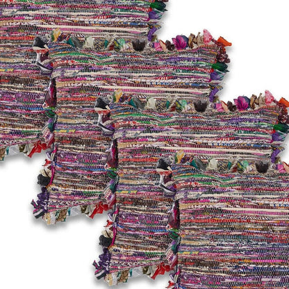 Set of Four 18" Red Pink And Indigo Floor Striped Rayon Throw Pillow Covers HomeRoots