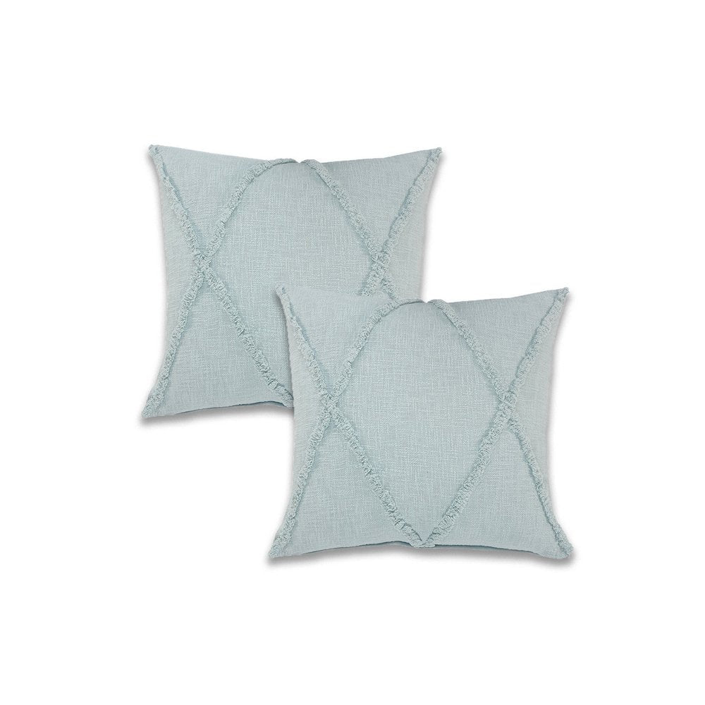 Set of Two 18" Pale Aqua Diamond Cotton Throw Pillow Covers