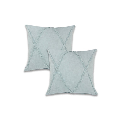 Set of Two 18" Pale Aqua Diamond Cotton Throw Pillow Covers