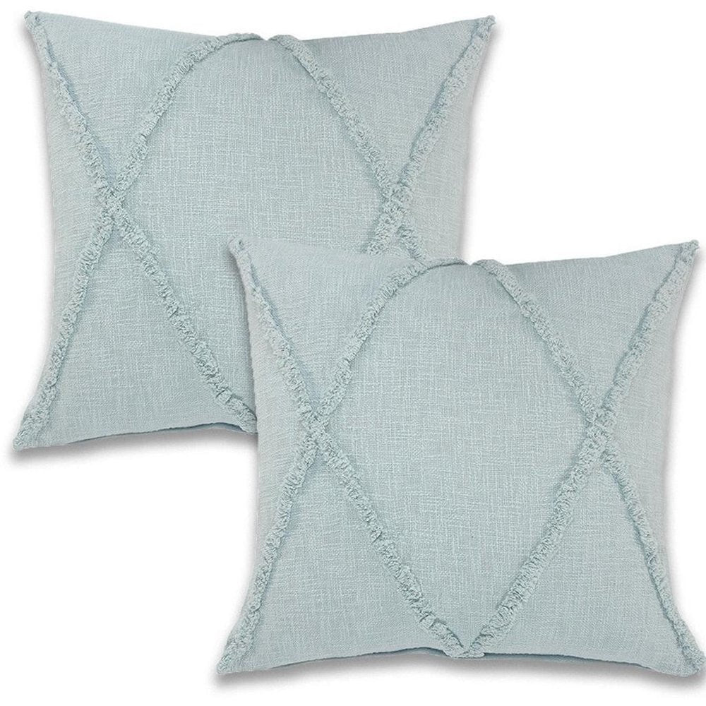 Set of Two 18" Pale Aqua Diamond Cotton Throw Pillow Covers