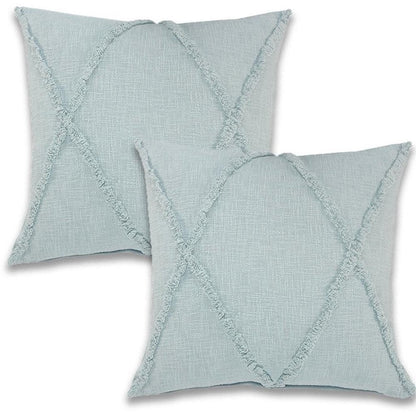 Set of Two 18" Pale Aqua Diamond Cotton Throw Pillow Covers