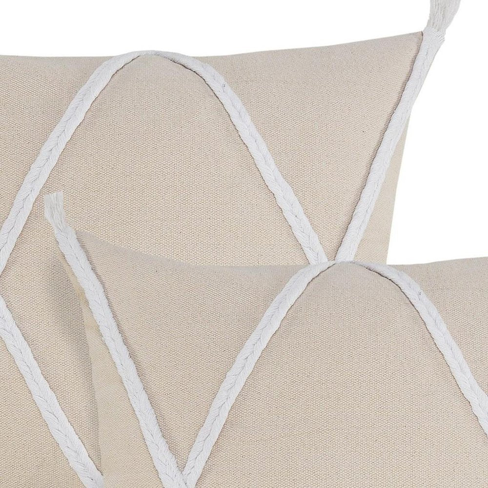 Set of Two 20" Beige And Brown Cotton Throw Pillows with Tufts