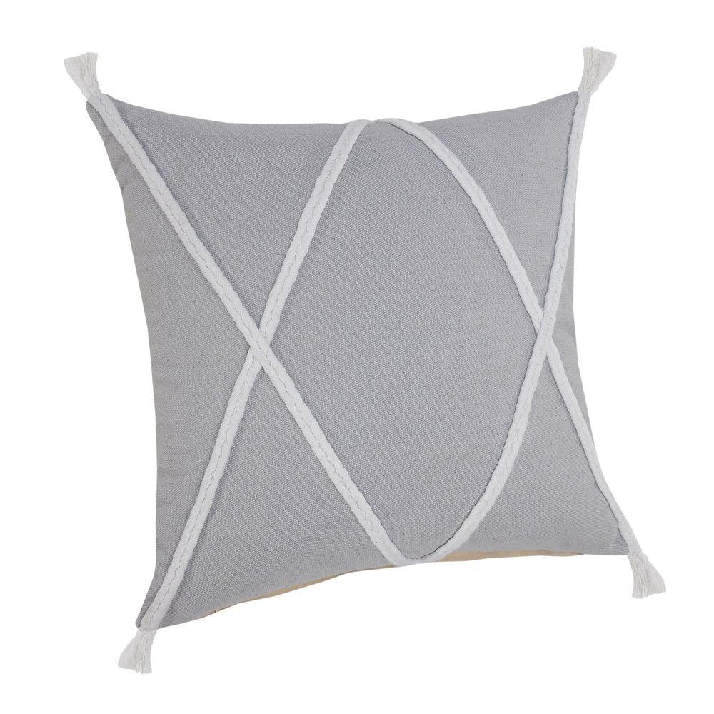 Set of Two 20" Beige And Brown Cotton Throw Pillows with Tufts — view 3