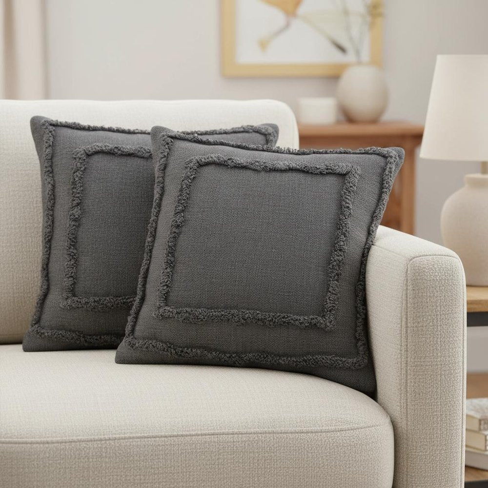 Set of Two 20" Dark Gray Geometric Cotton Throw Pillows — view 10