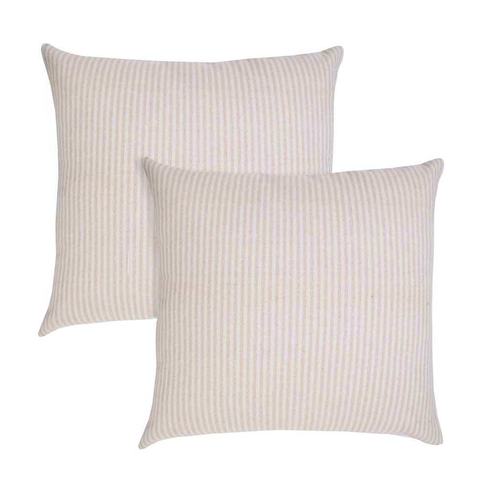 Set of Two 20" Beige And Natural Striped Cotton Throw Pillows — view 1