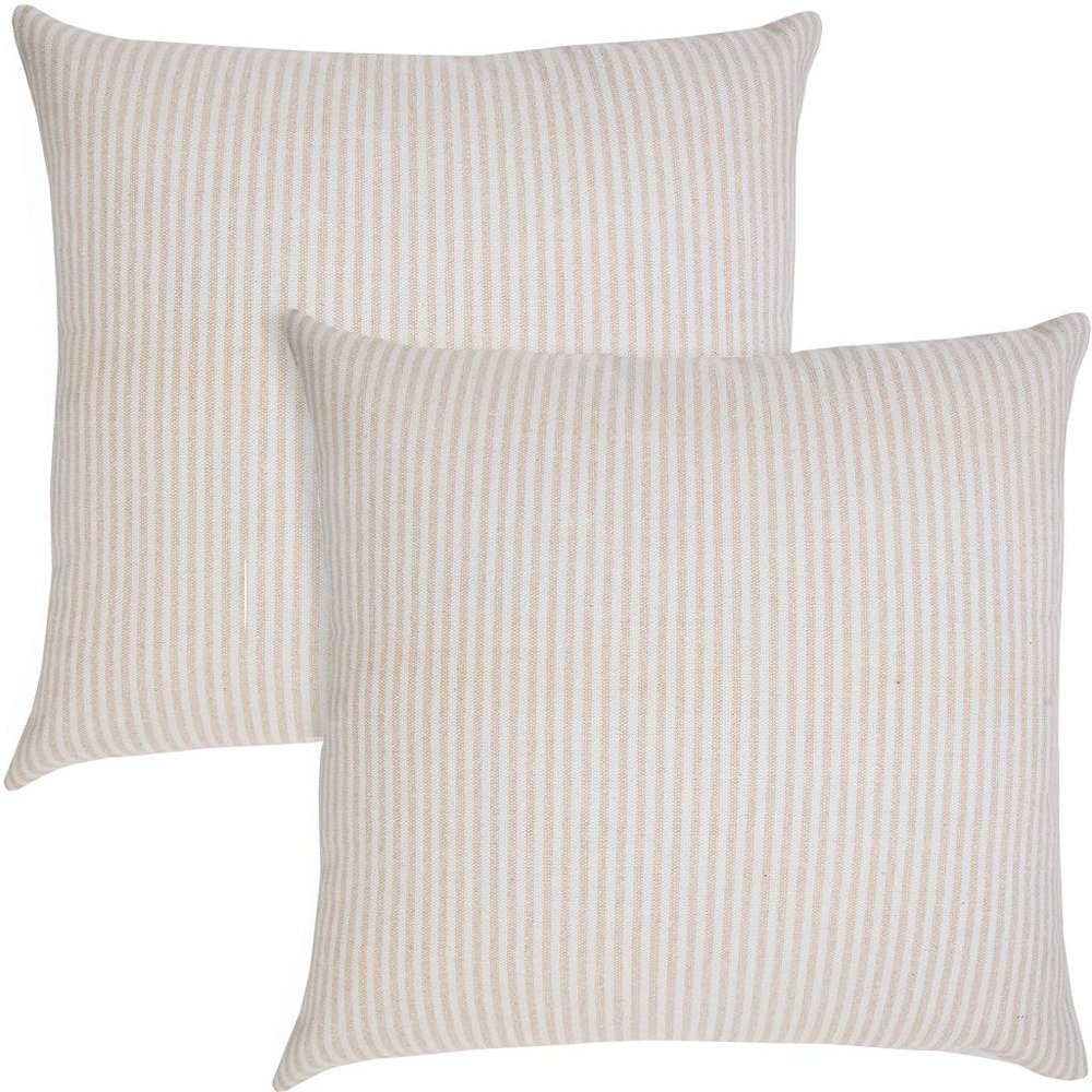 Set of Two 20" Beige And Natural Striped Cotton Throw Pillows — view 6