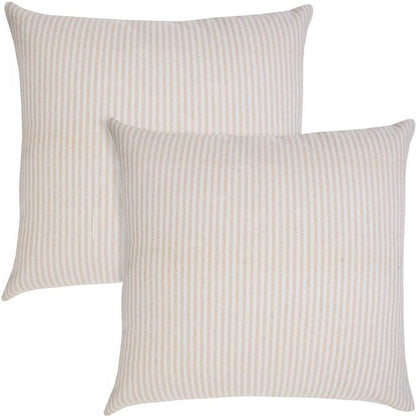 Set of Two 20" Beige And Natural Striped Cotton Throw Pillows
