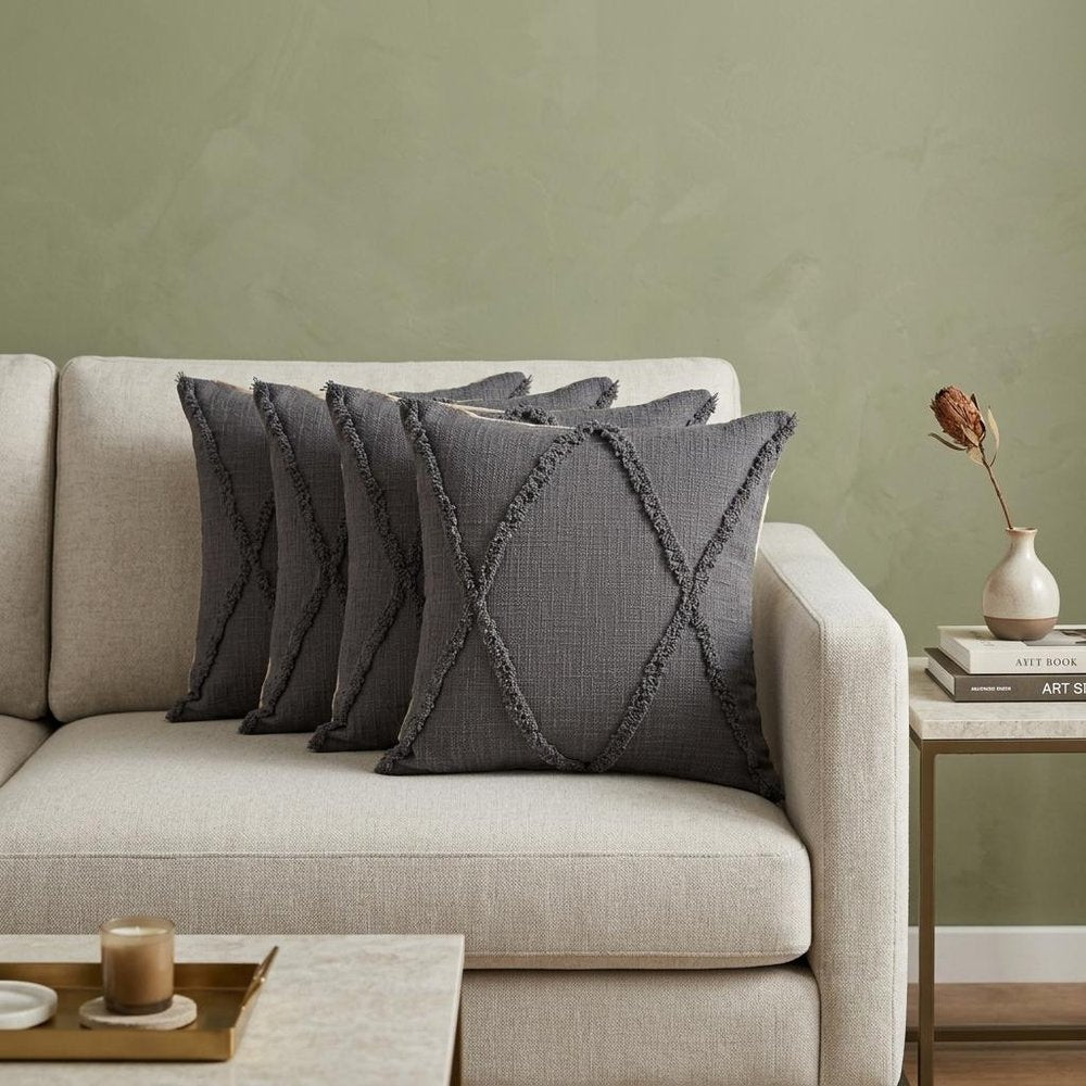Set of Four 20" Dark Gray Diamond Cotton Throw Pillows — view 10