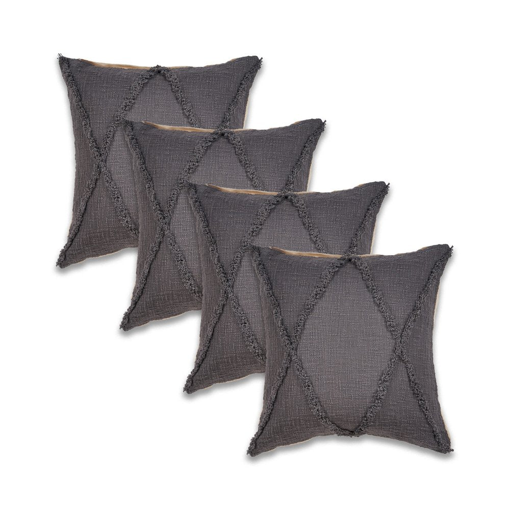 Set of Four 20" Dark Gray Diamond Cotton Throw Pillows — view 1