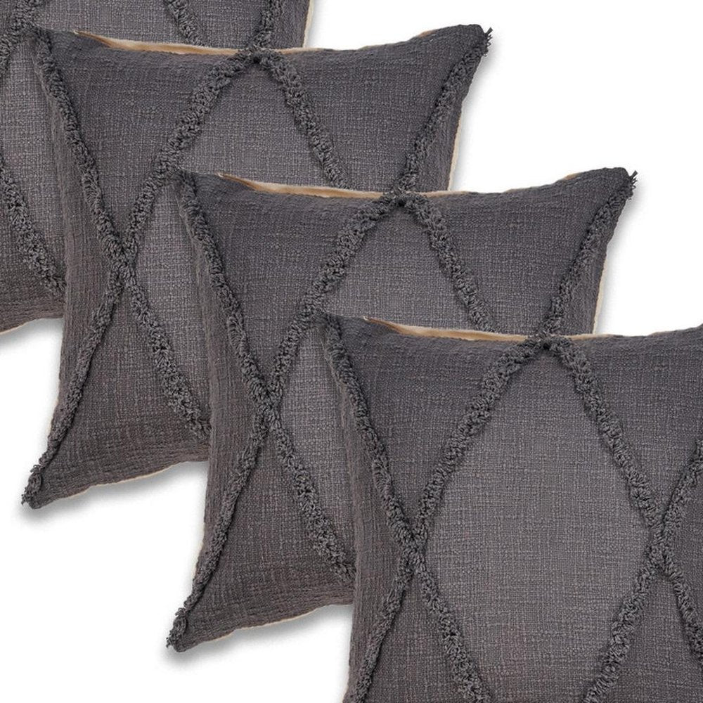 Set of Four 20" Dark Gray Diamond Cotton Throw Pillows — view 7